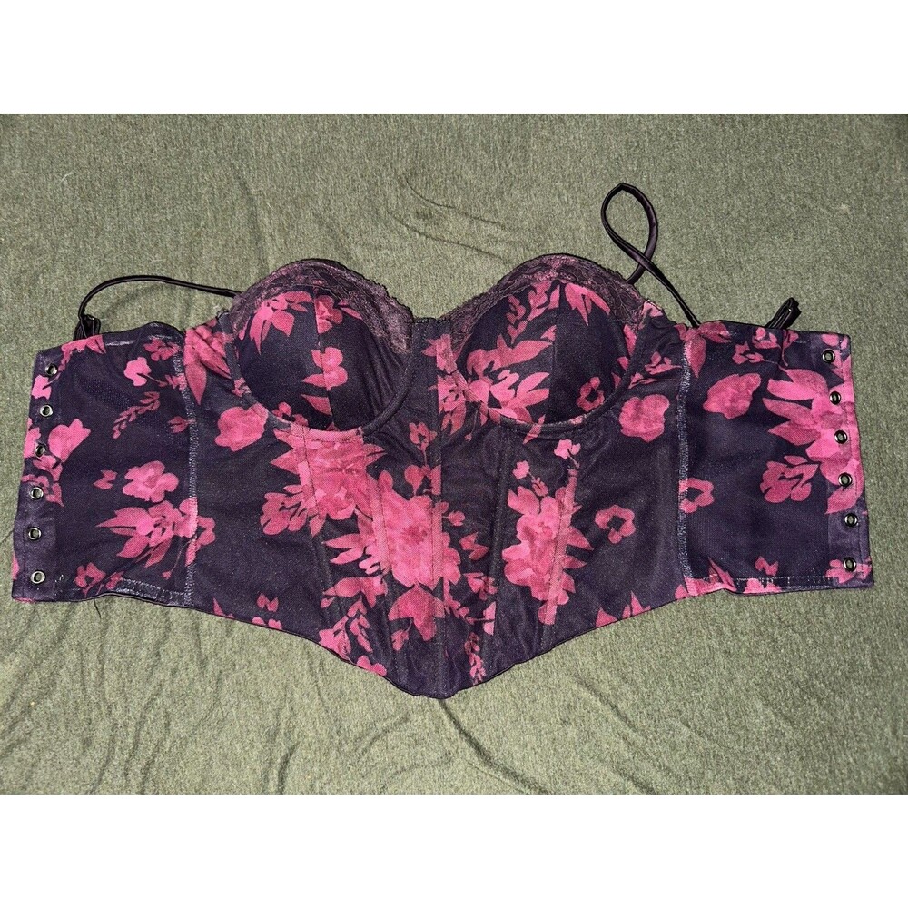 Windsor Dark Purple & Maroon Floral Print Corset Top Party Going Out Sz Small